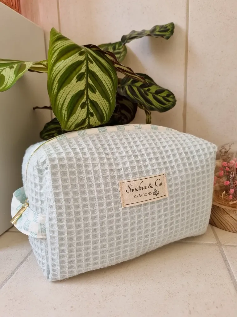 Trousse de voyage nid d'abeille vert d'eau